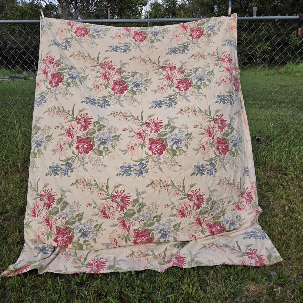 Pottery Barn Marla Duvet‎ King Linen Blend Red Floral Roses Peony Iris Pink - Picture 5 of 16